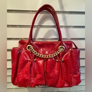 Charles David Red Embossed Genuine Leather Shoulder Bag with Gold Chain NWOT